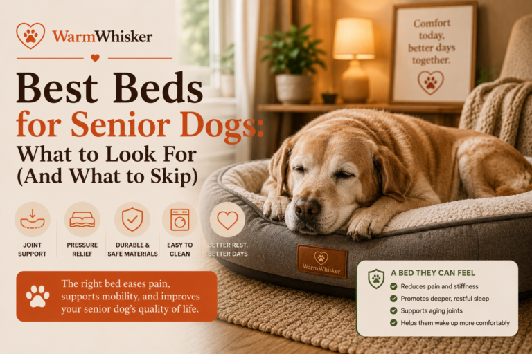 Orthopedic memory foam bed providing joint support and comfort for senior dogs with arthritis.