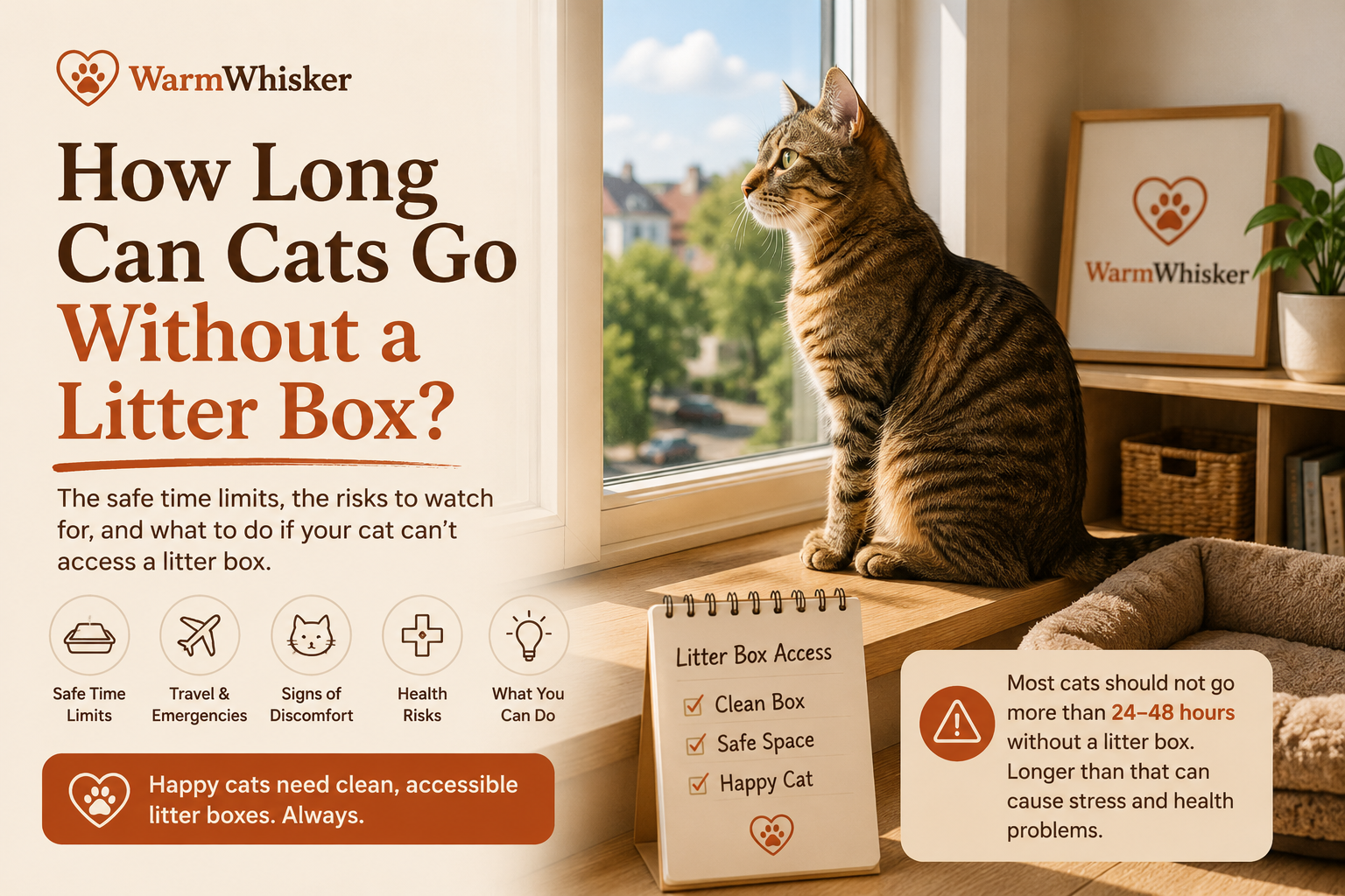 A calm adult cat lying near a clean litter box in a well-lit room, illustrating the importance of consistent litter box access for feline health