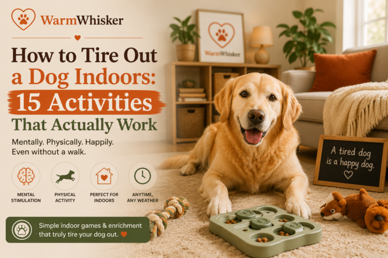 Indoor dog enrichment activities including puzzle toys and games to tire out a high-energy dog without going outside.