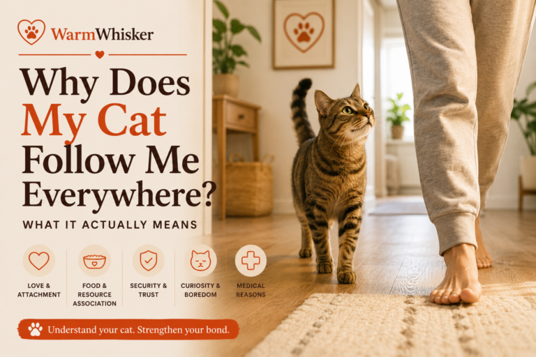 Cat following its owner through the house, illustrating affectionate feline attachment and companionship.