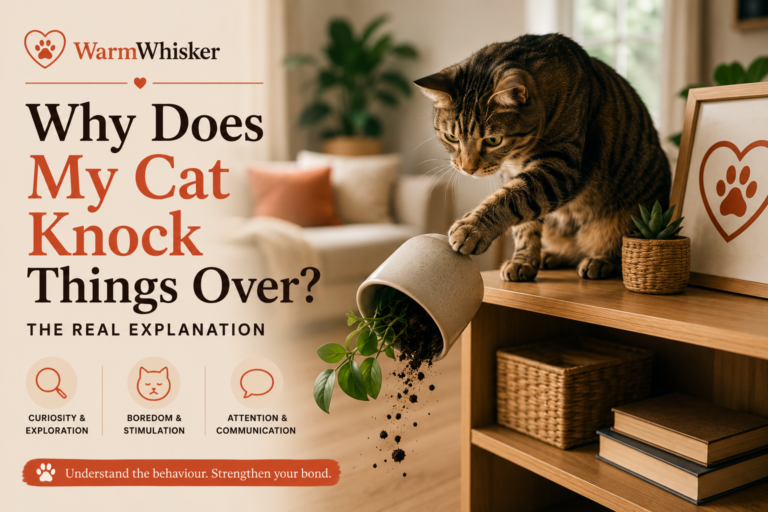 Curious cat knocking a plant off a shelf, illustrating why cats push objects off tables and furniture.